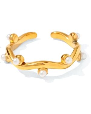 Olivia Le Emelia Dainty Pearl Ring - Metallic