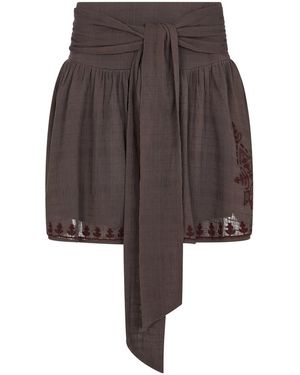 Raffya Julie Embroidered Skater Mini Skirt - Brown