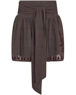 Raffya Julie Embroidered Skater Mini Skirt - Brown