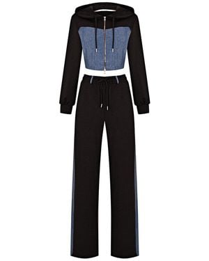 Gov Denim Denim Detail Cotton Tracksuit Set With Two-Way Zipper - Blue