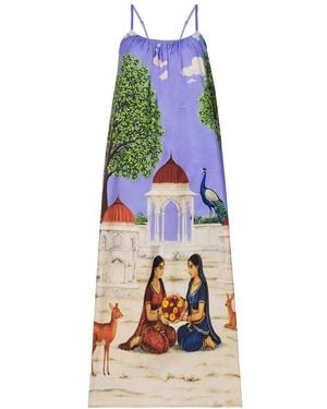 DHARA SHETH DUBAI Saanjh Heritage Art Print Spaghetti Strap Cotton Maxi Dress - Blue