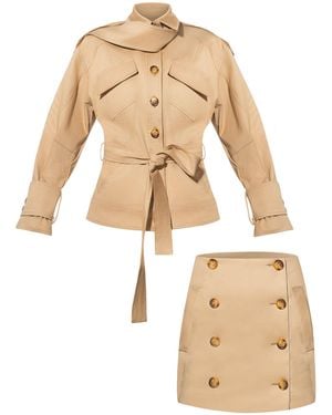 Tia Dorraine Neutrals Oversized Belted Trench Jacket & Mini Skirt Set - Natural