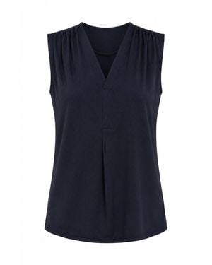 Conquista Pleated-Shoulder V-Neck Top - Blue