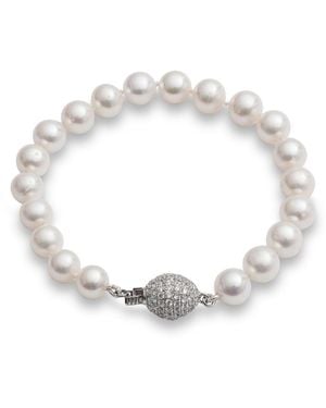 Pearls of the Orient Online Gratia Almost Round Cultured Freshwater Pearl Bracelet With Pave Sparkle Oval Clasp - Metallic