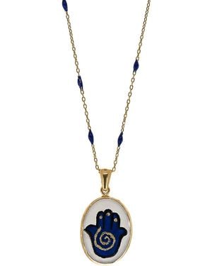 Ebru Jewelry Blessed Hamsa Hand Necklace - Metallic