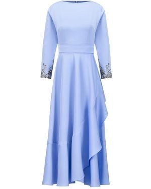 Azzali Long Sleeves Dress With Sequin And Fitted Sleeves With Frilled Hemline-Hydrangea - Blue