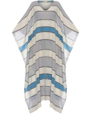 Heritagemoda Riviera Stripe Handwoven Sheer Cotton Kaftan With & Light Stripes - Blue