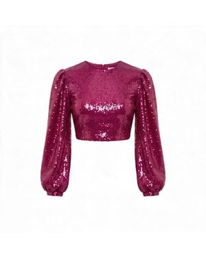 Janara Jones Raspberry Color Sequin Cropped Malina Top - Purple