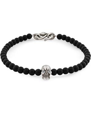 Snake Bones Skull Bracelet In Sterling Silver With Diamonds Black Onyx & Snake Clasp