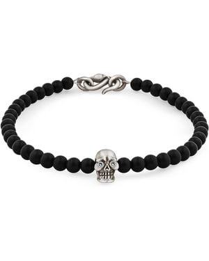 Snake Bones Skull Bracelet In Sterling Silver With Diamonds Black Onyx & Snake Clasp