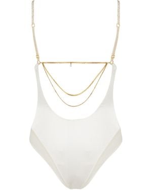 SAETA Paris Neutrals Satin Silk & Jewellery Bodysuit - Blue