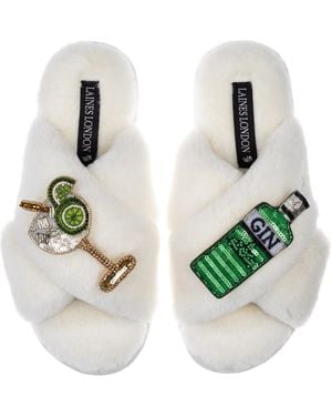 Laines London Classic Laines Slippers With Original Gin & Glass Brooches - Green