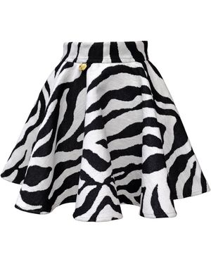 Kargede Zebra Print Flared Mini Skirt - Black