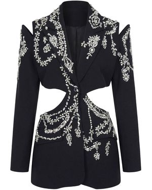 Modenaire Crystal Embellished Blazer With Sculpted Cutouts - Black