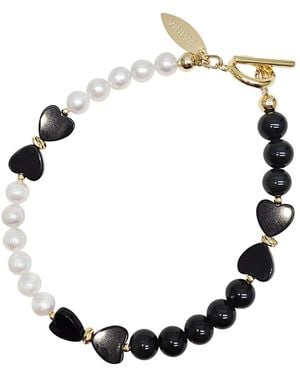 Farra Bowknot Obsidian And Freshwater Pearl Bracelet - Black