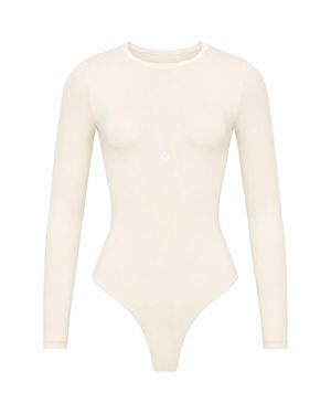 GOD SAVES QUEENS Neutrals Second Skin Long Sleeve Crew-Neck Bodysuit Vanilla - White