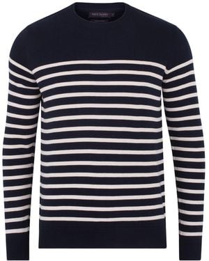 Paul James Knitwear Lightweight Cotton Allen Striped Breton Jumper - Blue