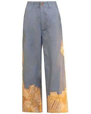 Tega Collective Samudram Patchwork Wide-Leg Pants - Blue