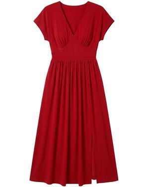 Louche Unity Linen Mix V-Neck Midi Dress - Red