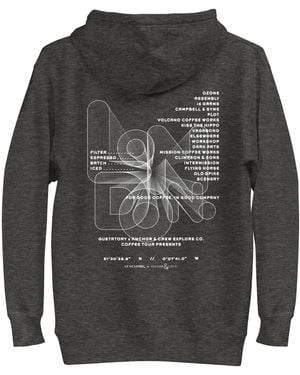 Anchor and Crew Heather Gustatory London Coffee Scene Cotton Blend Embroidered Hoodie - Grey