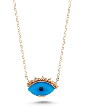 Ecce | Artisan Diamonds 14K Solid Eye See You With Ball Eyelash Necklace - Blue