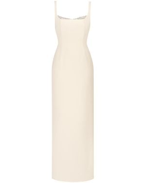 UNDRESS Neutrals Octavia Pastel Evening Maxi Dress With Lace-Trimmed Neckline - White