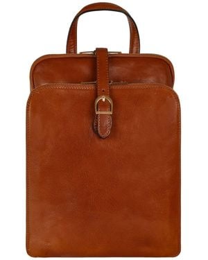 Time Resistance Convertible Leather Backpack Shoulder Bag Cognac - Brown