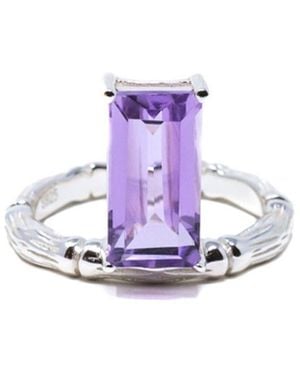 NASI SILVER Floating Bamboo Gemstone Ring- Amethyst - Purple