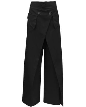 Julia Allert High-Waisted Cotton Wrap Pants Skirt Effect - Black