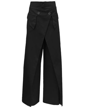 Julia Allert High-Waisted Cotton Wrap Trousers Skirt Effect - Black