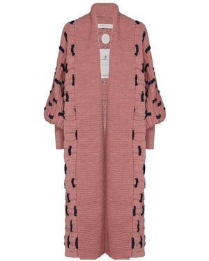 The Extreme Collection Cable-Knit Aran Long Coat Jacket - Red