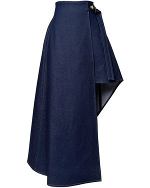 Kargede Denim Wrap Skirt – Asymmetrical Hem, Midi Length - Blue