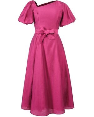 Smart and Joy Fit-And-Flare Asymmetric Collar Dress - Pink