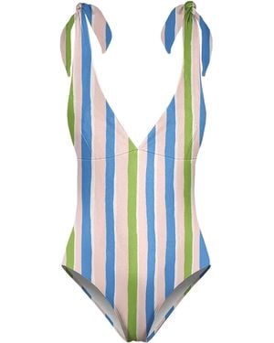 Aloha From Deer Pastel Stripes One Piece Swimsuit - Blue