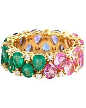 Artisan Emerald And Sapphire Tanzanite Pear Eternity Ring With Diamond - Multicolour