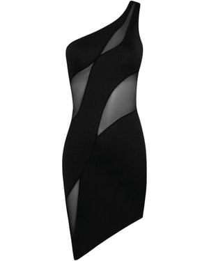 OW Collection Curve Asymmetric Mesh Mini Dress - Black