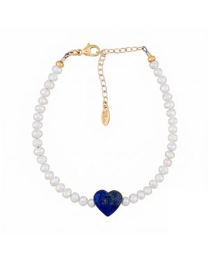 Kris Nations Lapis Heart & Freshwater Pearl Beaded Bracelet - White
