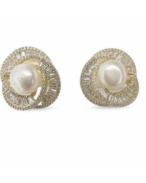 Angel Barocco Freshwater Pearl Crystal Swirl Stud Earrings - Metallic