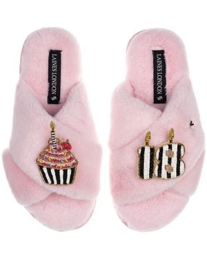 Laines London Classic Laines Slippers With Stripe 18Th Birthday & Cake Brooches - Pink