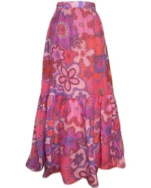 Introvertie VIENNA Sorrento Flowy Silk Linen Maxi Skirt - Pink