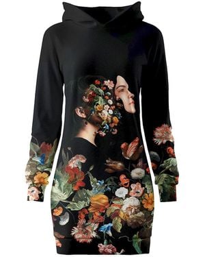 Aloha From Deer Boquet Face Oversize Hoodie Dress - Black