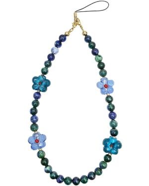 Farra Phoenix Lapis Gemstone With Flowers Phone Semiprecious Stone Strap - Blue