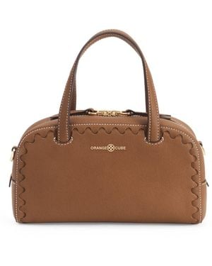 Orange Cube Mosaic Boston Hand Bag - Brown