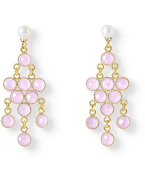 Pearls of the Orient Online Clara Cultured Freshwater Pearl Earrings & Rose Quartz Chalcedony Chandelier Earrings - Metallic