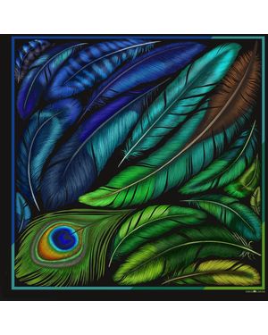 Emily Carter The Iridescent Feather Pocket Square - Green
