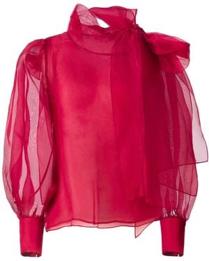 Lita Couture Sheer Organza-Silk Blouse - Red