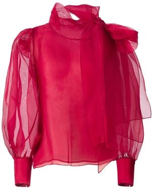 Lita Couture Sheer Organza-Silk Blouse - Red