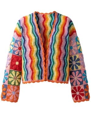 Ana Chic Stripe Handmade Crochet Cropped Cardigan - Red