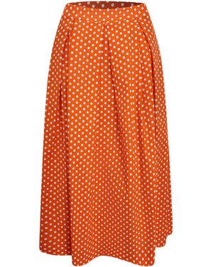 Smart and Joy Flared Midi Skirt With Polka Dots - Orange