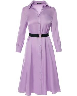 AVENUE No.29 Midi Shirt Dress With Leather Belt - Purple